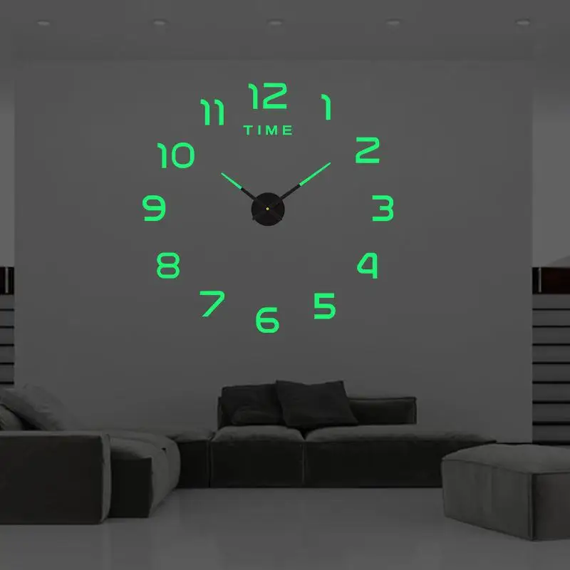 3D Acrylic Creative Night Lamp Wall Clocks DIY Luminous No Punching Non-Ticking Clock for Modern Home Indoor Wall Decorative
