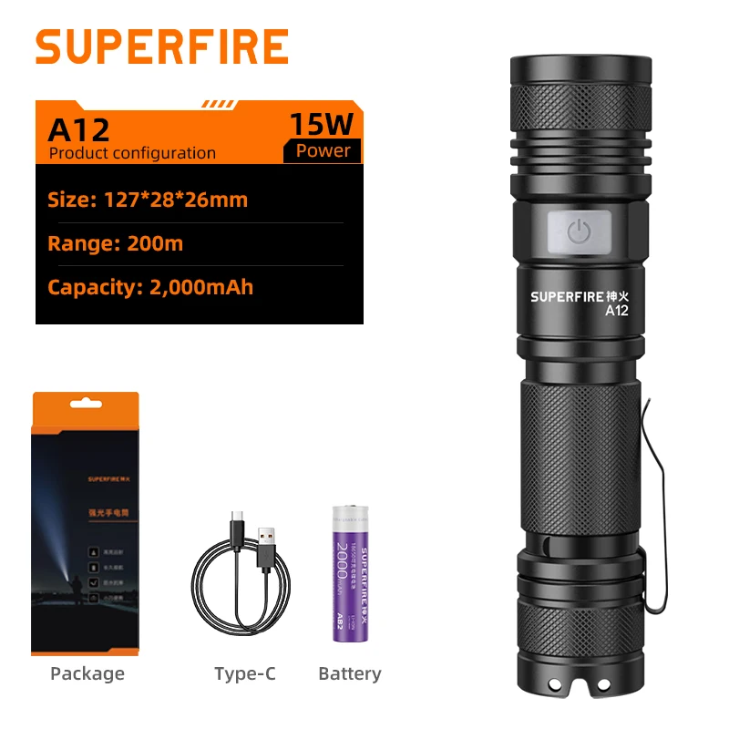 

SUPERFIRE A12 Фонарик алюминиевый 1000LM 5 режимов