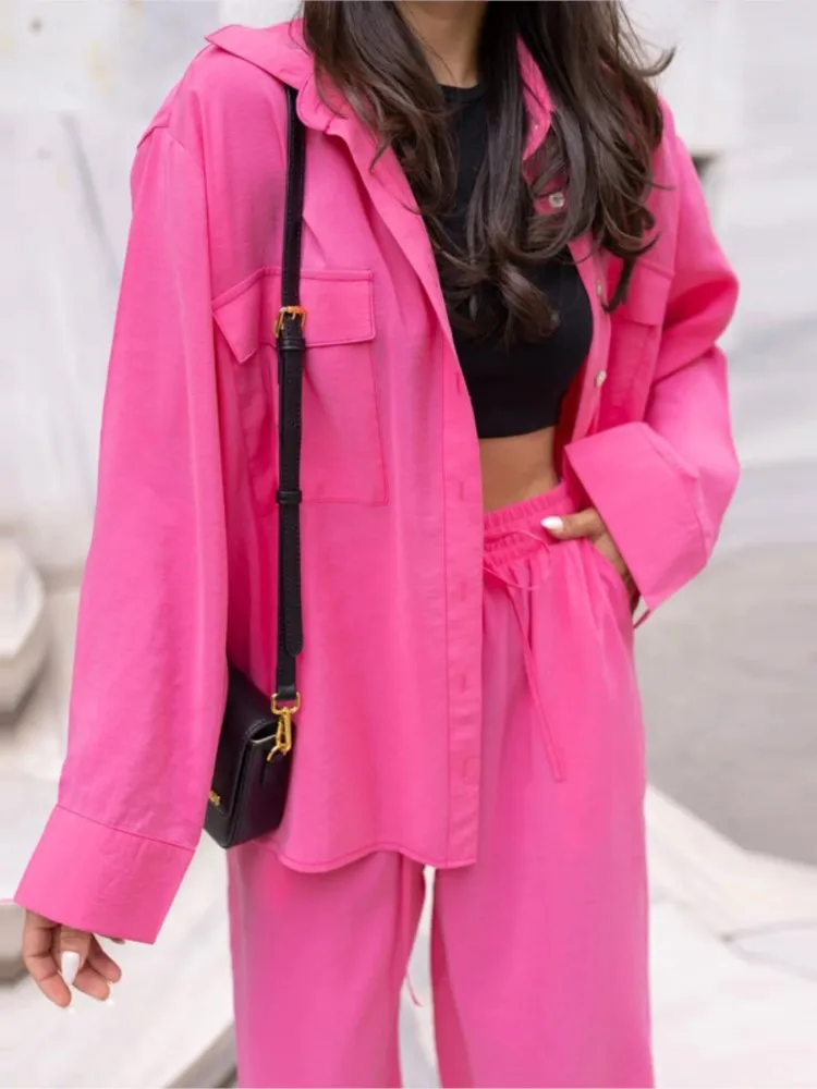 Комплект из двух предметов женский однотонный рубашка с длинным рукавом и брюки