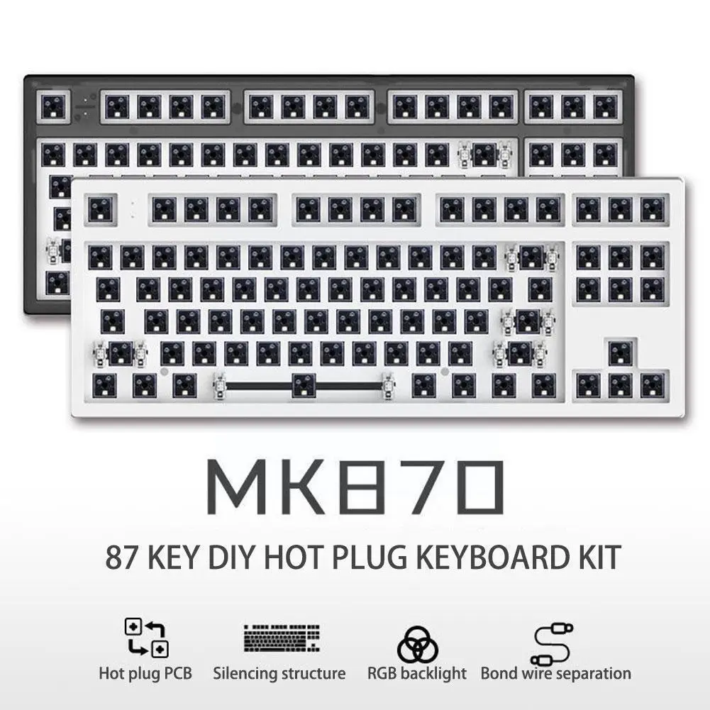 

MK870 Mechanical Keyboard Kit Full RGB Backlit LED C Case Black Transparent Swappable Programmable Socket NKRO USB Hot S3Z8