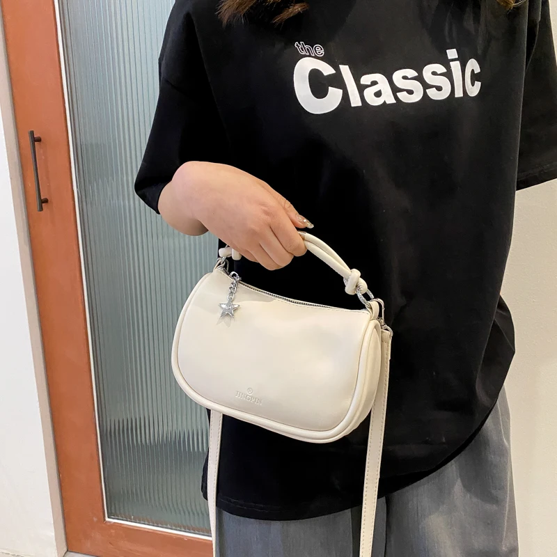 Half Moon Women's Bag 2022 Trend PU Leather Crossbody Shoulder Bag Solid Luxury Designer Handbag Rope Handle Tote Shoppers Bags