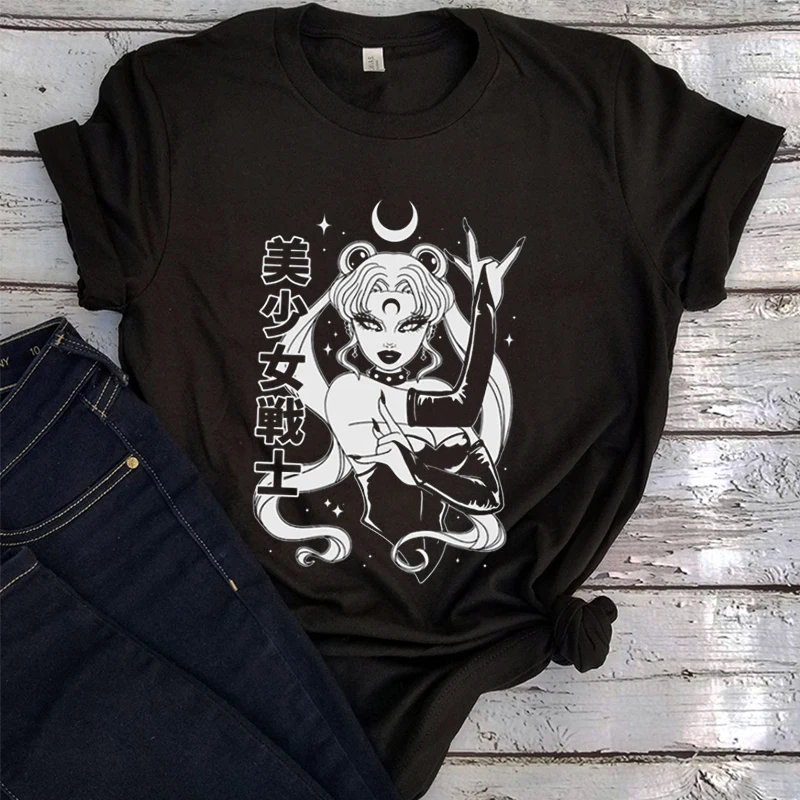 

Рубашка Moon Goth с графическим рисунком, винтажная одежда, готическая одежда, эстетические топы, модная Готическая рубашка для девочек, кавайн...