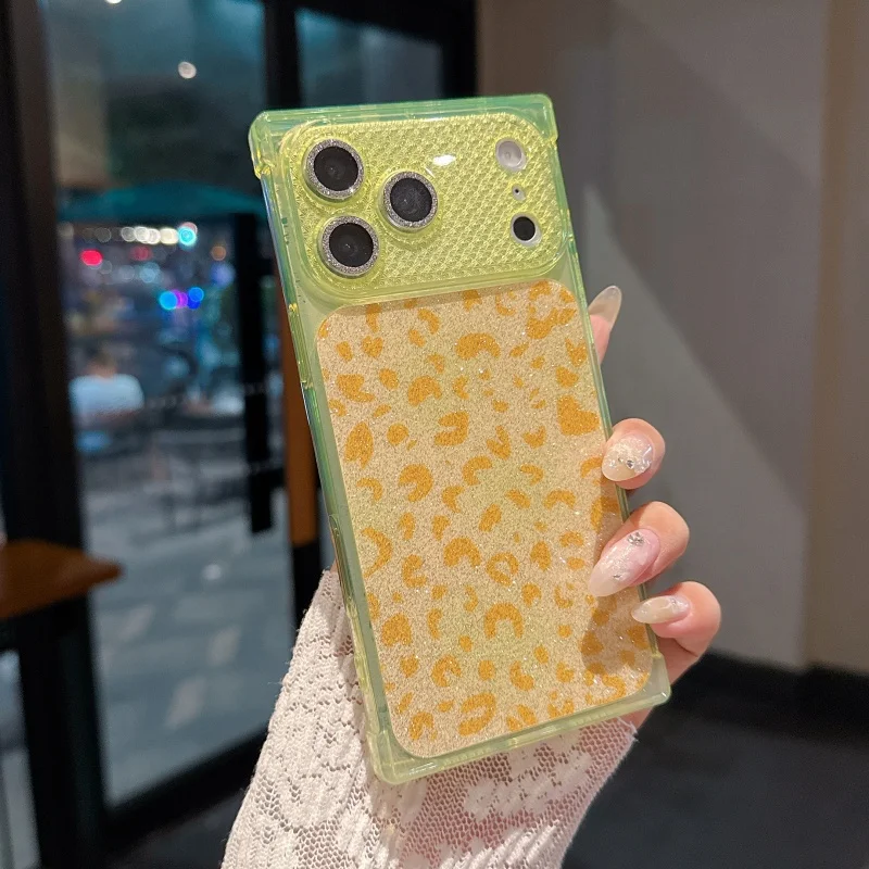 Фото Блестящий чехол с леопардовым принтом для iPhone 17 16 15 14 Plus 13 12 11 Pro Max, противоударный, квадратный, с защитой от падений №3