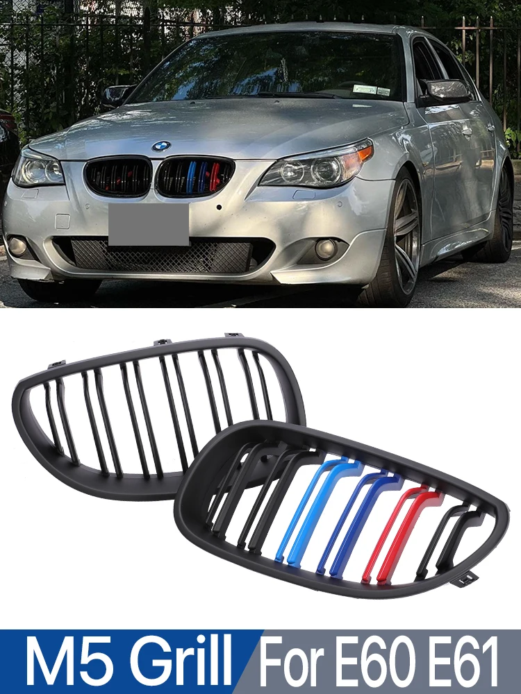

Double Slat Chrome Black Grille for BMW 5 Series E60 E61 M5 520I 535I 550I 2003-2010 Front Kidney Grill Sedan Car Accessories