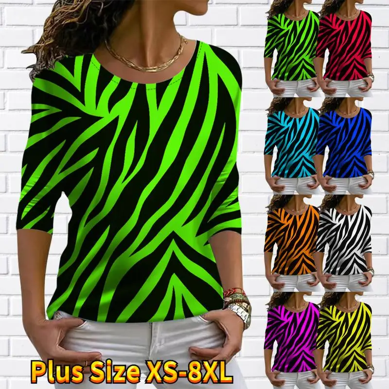 

2022 Tops For Women 3D Zebra Pattern Print Round Neck Long Sleeve T-shirt Fall Casual Slim Pullover Women's Long Sleeve Top