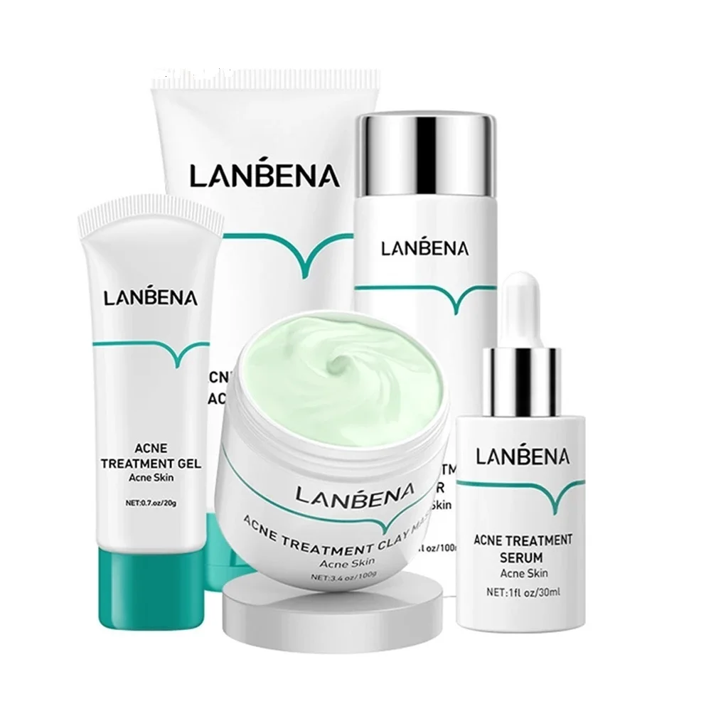 

LANBENA Oligopeptide Acne Repair Set Acne Treatment Face Cream Cleanser Toner Serum Improve Pores Skin Care Beauty Health 5PCS