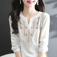 blusas tops women spring autumn blouses tops lady casual embroidery v neck long sleeve vintage loose y2k goth 2022 ropa mujer