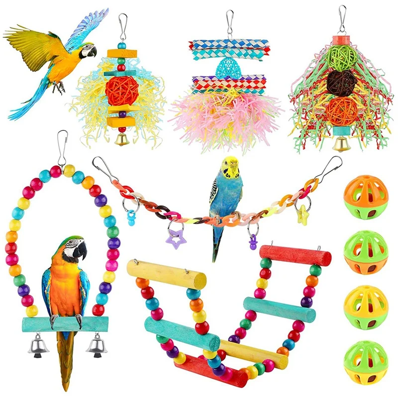 

Bird Parakeet Toys Small Parrot Chewing Toys Parrot Cage Foraging Hanging Toys Bird Swing Bird Ladder for Parrots