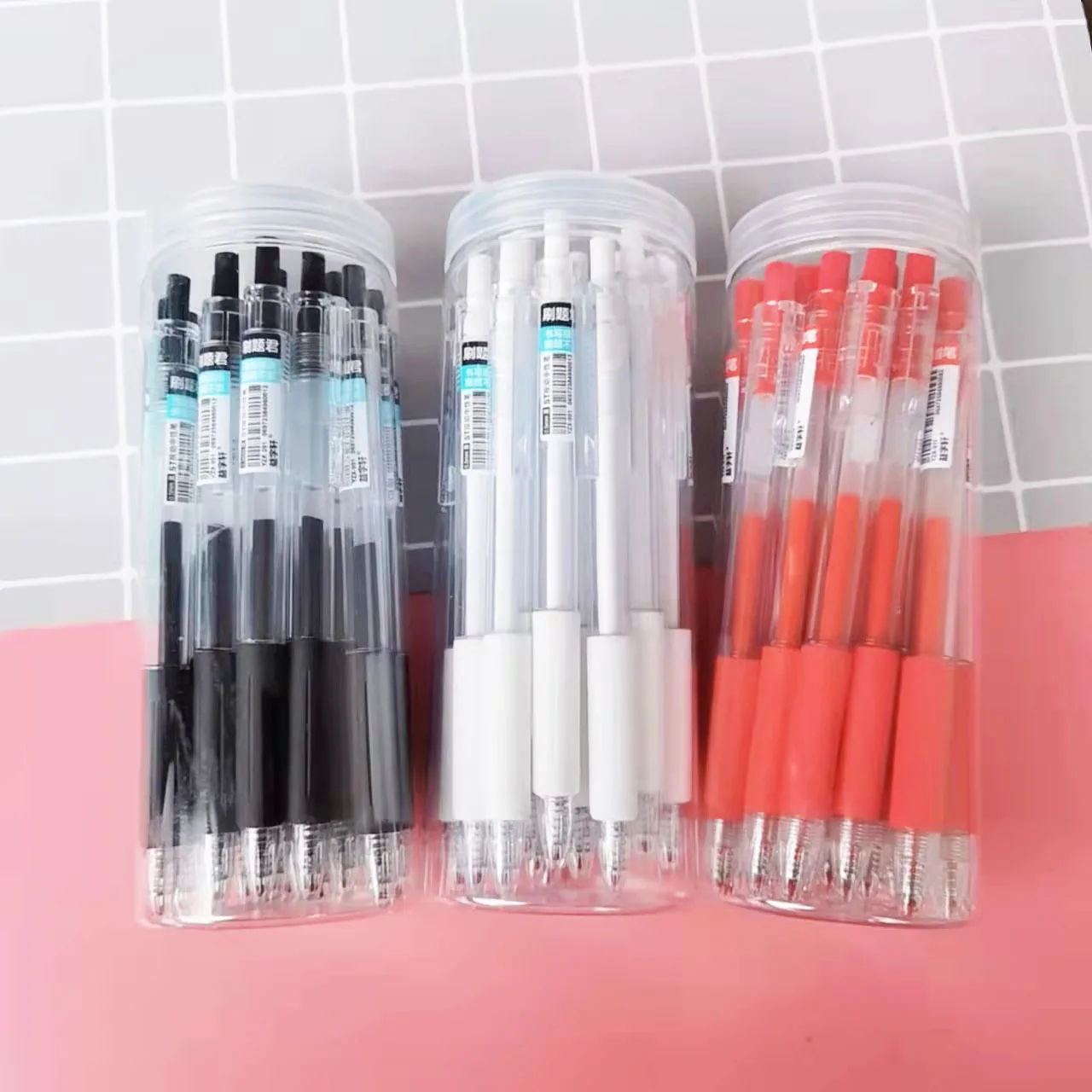 

12pcs/set Barrel Writing Pen Simple Press the St Head of Black Red White Pen to Press the Gel Pen 0.5mm Wholesale
