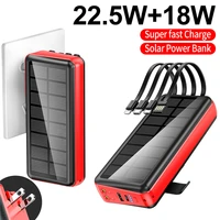 30000mah solar power bank 22 5w fast charger for huawei p40 powerbank built in cable plug for iphone 13 xiaomi samsung poverbank