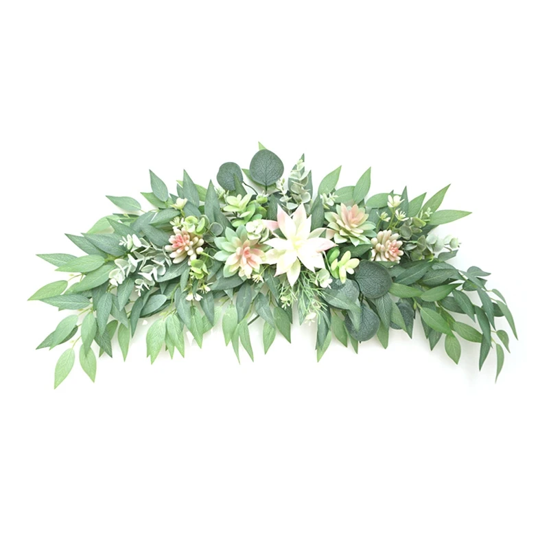 

Artificial Greenery Wreath,Artificial Succulents Swag For Mirror Home Wedding Party Door Tabletop Decoration