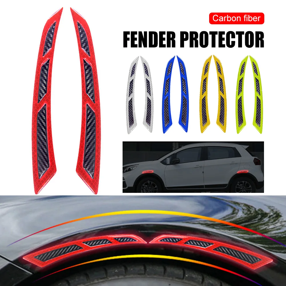 

2pcs Car Fender Protector Universal Reflective Car Wheel Eyebrow Fender Sticker Strips Anti-Collision Carbon Fiber Fender Flare