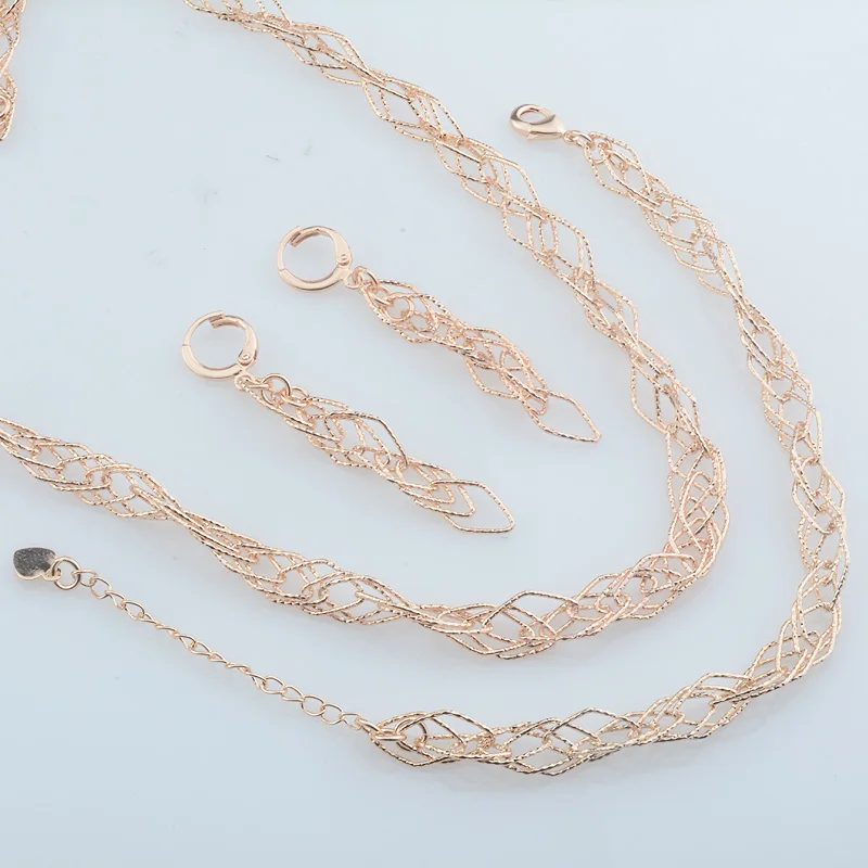 Женский браслет + серьги ожерелье из розового золота 585 пробы комплект ювелирных