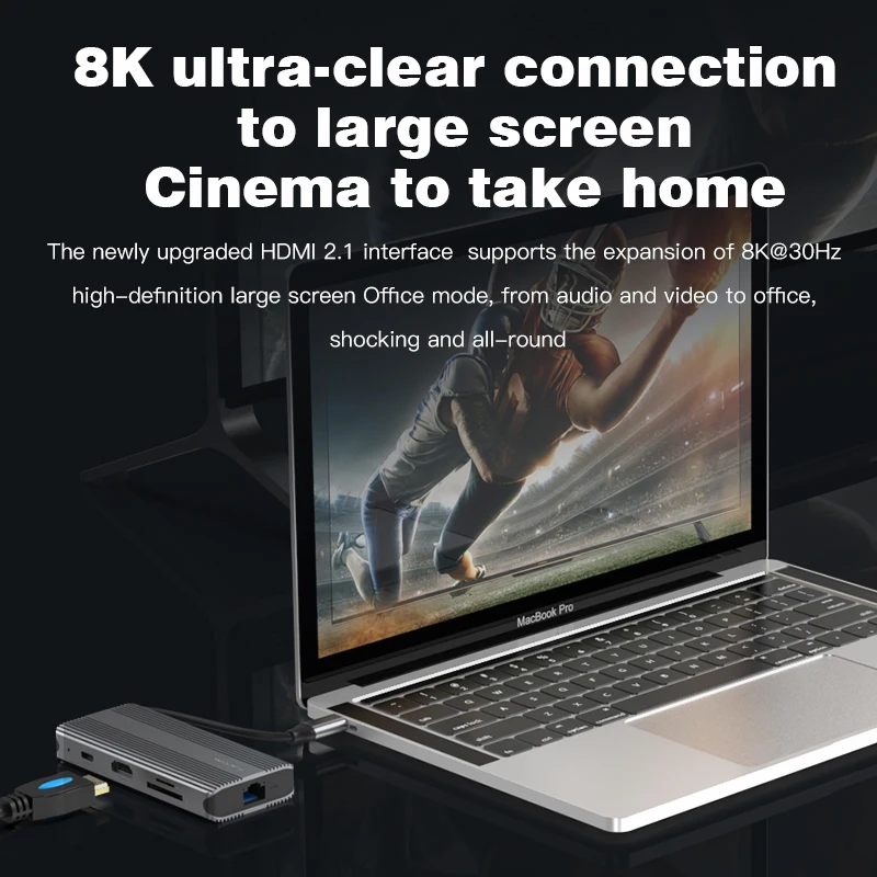 Blueendless Type C Docking Station 8 Ports USB 3.1 HUB to Adapter for TF 8K HD-MI Rj45 GBE Dual Usb Hub For Laptop on - Блуэндлесс Док-станция с разъемом Type C, 8 портов USB 3.1, адаптер для TF, 8K HD-MI, Rj45, GBE, двойной USB-хаб для ноутбука.