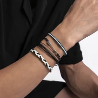salircon 4pcs vintage arrow pendant adjustable rope chain bracelet punk manual braided wrap wristbands for men fashion jewelry