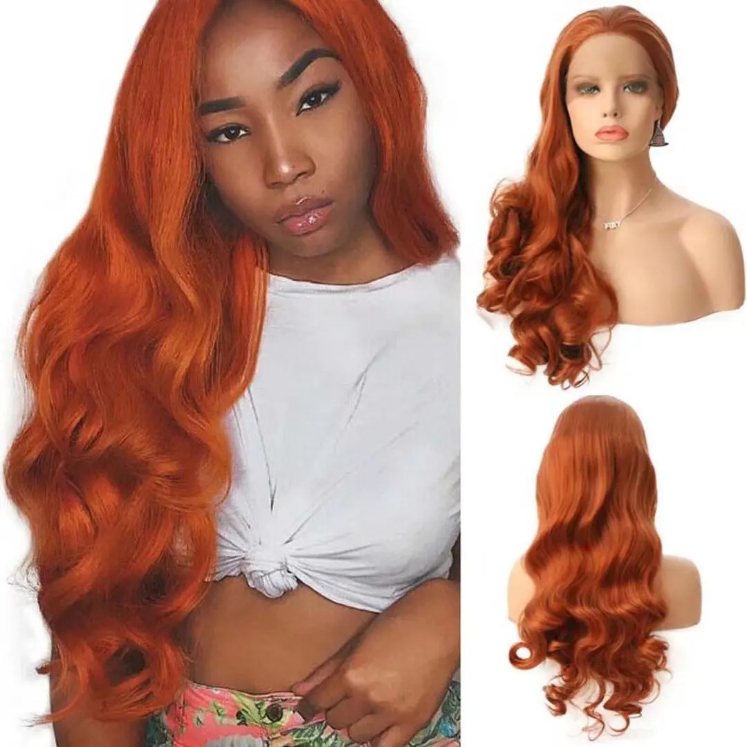 

AIMEYA Ginger Orange Wigs for Women Long Body Wave Synthetic Lace Front Wig Glueless Heat Resiatant Daily Use Cosplay Wig