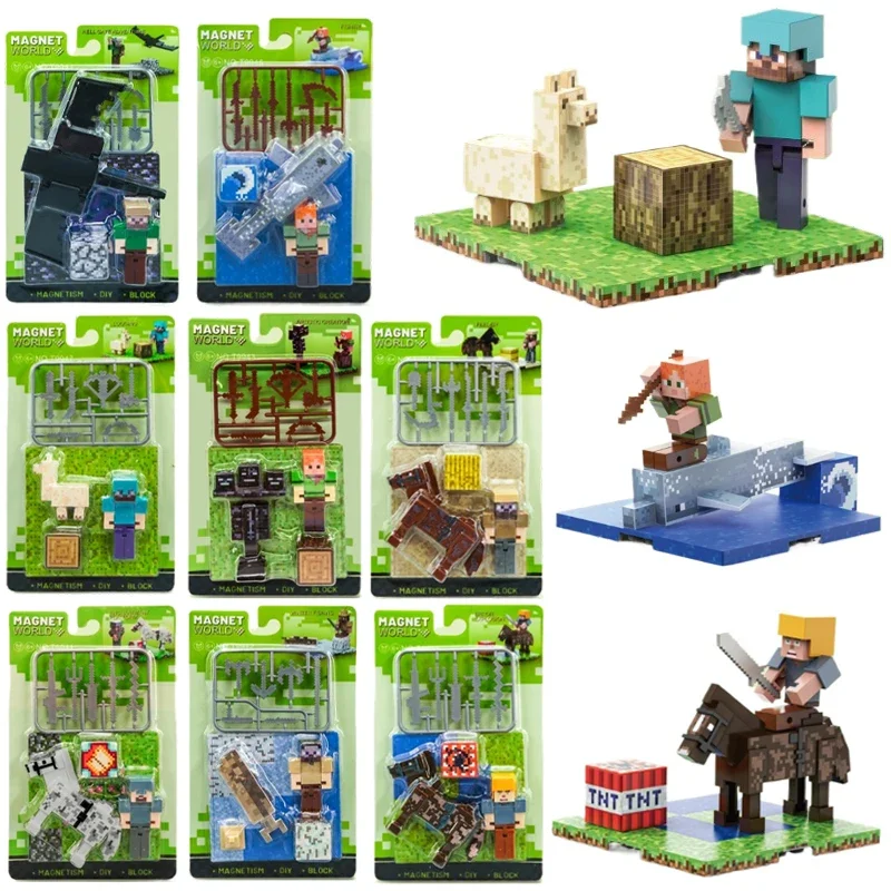 Minecraft Steve Mini Фигурки Аниме Магнитные Блоки Модель MC Игровая Фигурка Головоломка