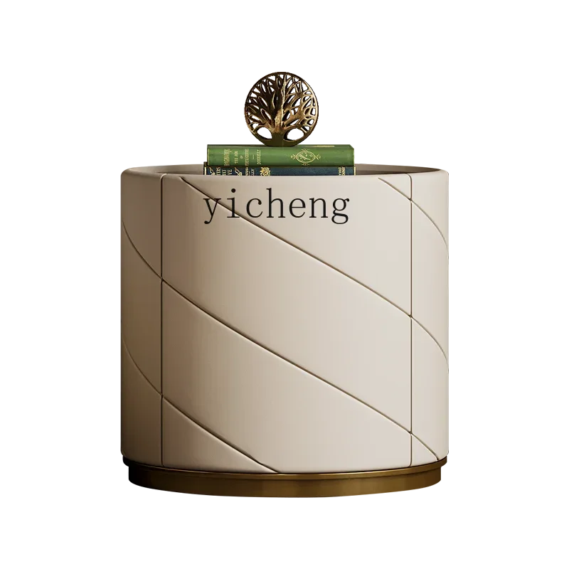 Звс. Легкая роскошная прикроватная тумбочка из кожи модная мраморная для спальни