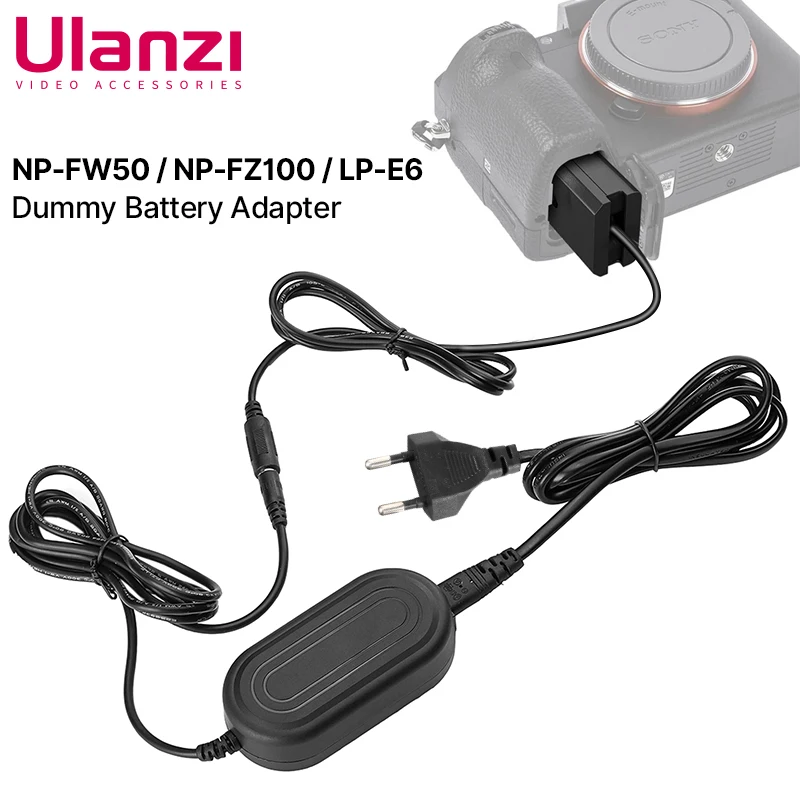 Ulanzi NP-FW50 NP-FZ100 LP-E6 Dummy Battery Adapter AC Power Supply for Sony Alpha A7 A6500 A6400 Canon EOS 5D2 6D 7D R5 Camera