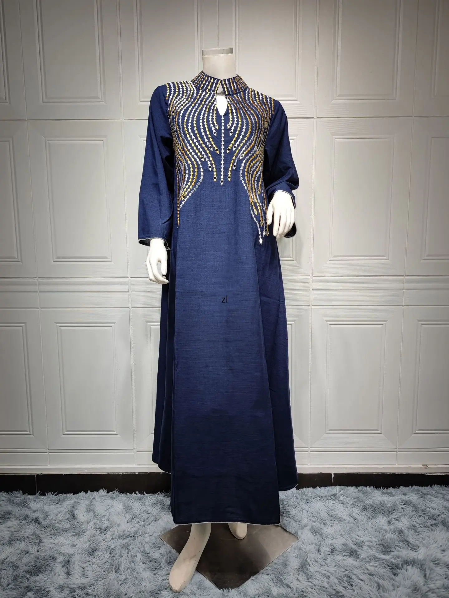 Party Caftan Diamond Long Sleeve Abaya Muslim Women Dubai Arabic Stand Collar Dress Elegant Vestidos Kaftan Ramadan 2023 New