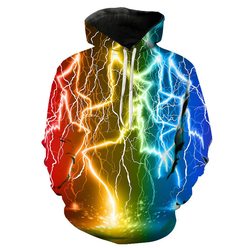 

Lightning Hoodie Men Women Colorful 3D Hoodies Print Sweatshirt Cool College Fashion Oversized Thunder Loose Hooded Shirt 2022