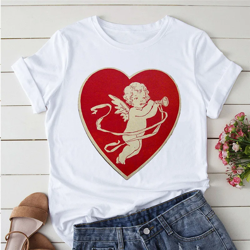 

2022 Cupid Love T-Shirt Women Fashion Summer Trend Ladies T Shirt Casual Cartoon Tee shirt femme Short Sleeves Camisetas Mujer