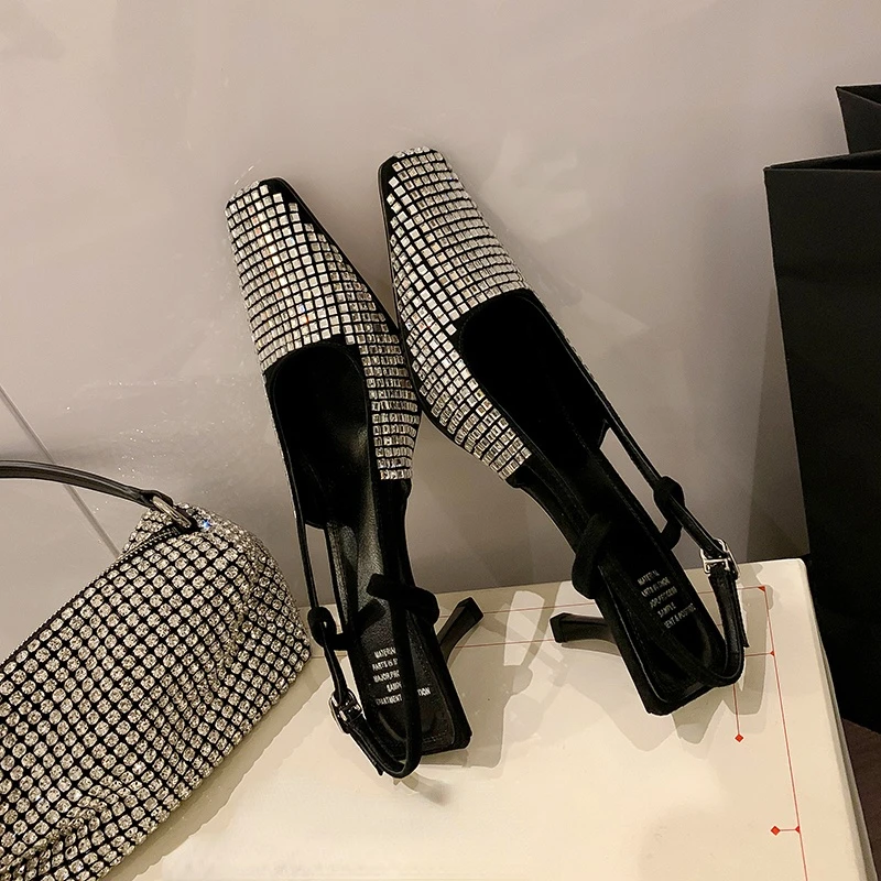

2022 New Fashion Ladies Sexy Stiletto Heel Solid Color Sequin Crystal Sandals Summer Rhinestone Ladies Diamond Ladies Sandals