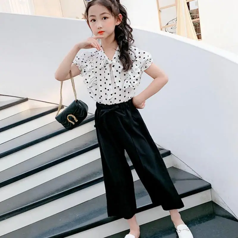 

Teenage Girls Sets Summer 2022 Short Sleeve T Shirt Wide Leg Pants Children's Sports Suits Casual Letter Loose Kids Tracksuit