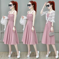 fashion short sleeve lace top with sleeveless dresses suits slim fit two piece set office lady women high waist dress suit j268