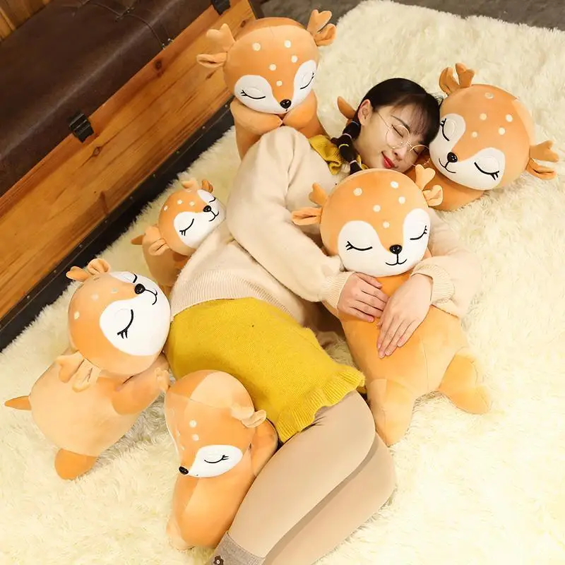 

Cute Face Soft Sika Deer Plush Toy Stuffed Cartoon Animals Sleeping Elk Deer Lying Pillow Cushion Christmas Gift For Baby Girl