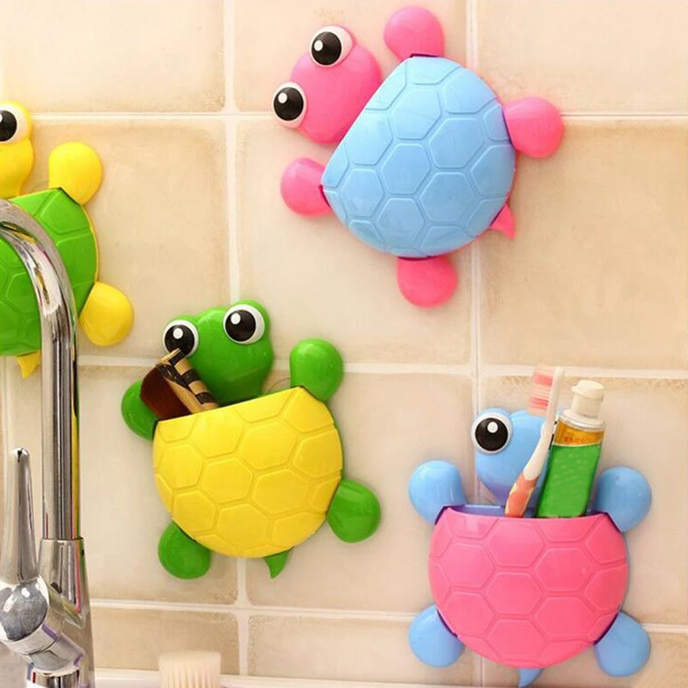 

Cute Cartoon Tortoise Shaped Toothpaste Rack Strong Suction Cup Plastic Toothbrush Holder Turtle Shelves Bathroom Accessories