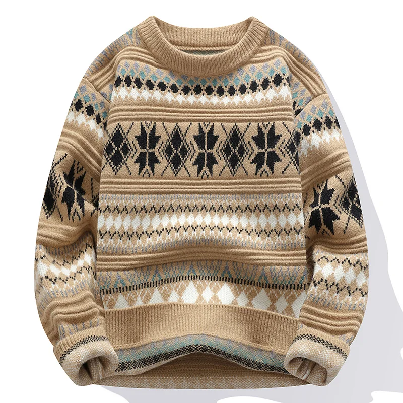 Мужские модные свитера в полоску с узором 2024 осень/зима свободный трикотаж