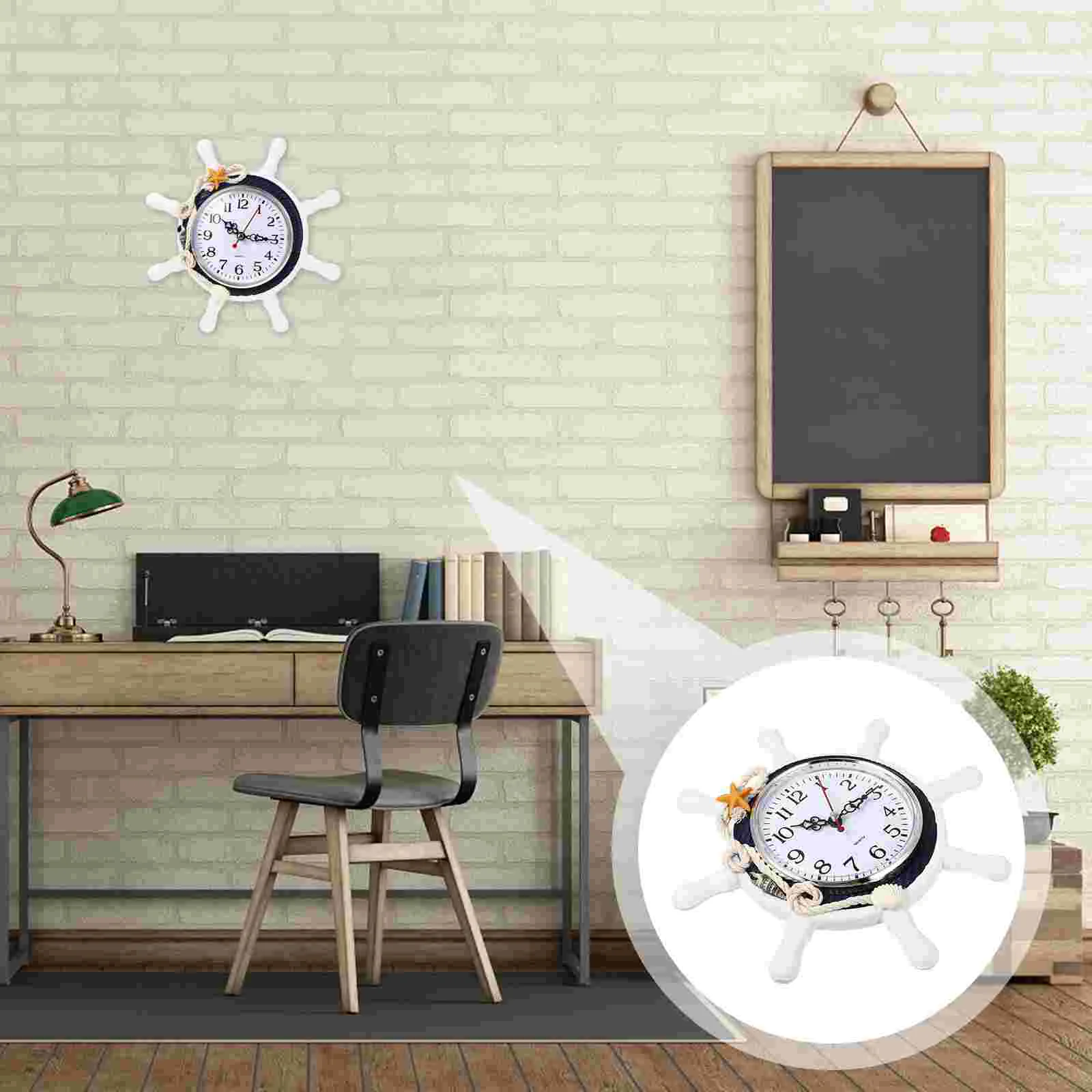 

Clock Wall Wheel Nautical Decor Beach Mediterranean Ship Steering Bathroom Hanging Silent Style Clocks Anchor Decoration Coastal