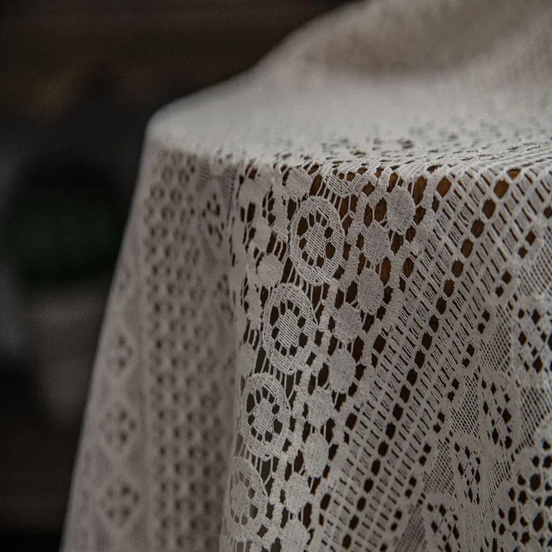 Бежевая льняная кружевная занавеска с крючком полупрозрачные ретро полые