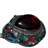 chinese old craft made old tibetan silver cloisonne inlaid red zircon pendant