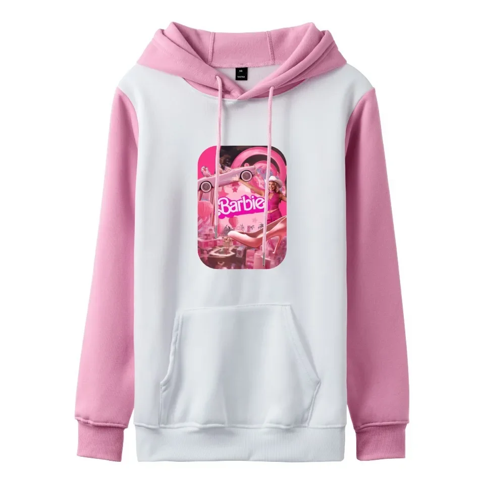 

MINISO Barbie The Movie Peripheral Two-dimensional Printed Contrasting Color Fashionable Casual Hooded Sweatshirt The Best Gift