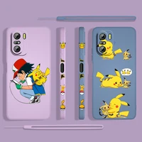 cute anime pikachu for xiaomi redmi k50 k40 k30 gaming 10x 9 9a 9t 8 8a pro 4g 5g tpu liquid left rope gel phone case capa cover