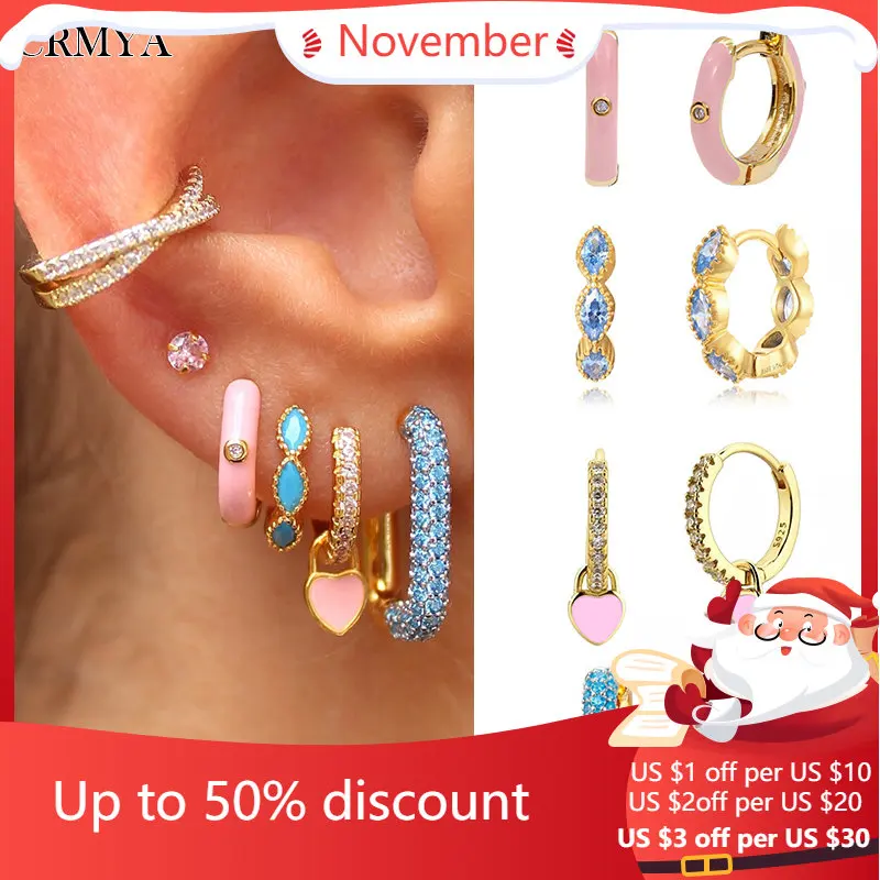 

CRMYA Gold Silver Filled Hoop Earrings for Women Color CZ Zircon Dripping Oil Women Hoop Dangle Earrings 2022 Jewelry Wholesale