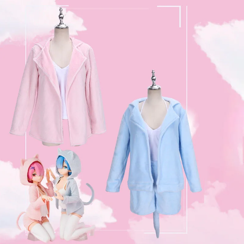 

Anime Re: Life In A Different World From Zero Ram Rem Cosplay Kawaii Sisters Costume Cat Ear Ver Costume Women Pajamas Party