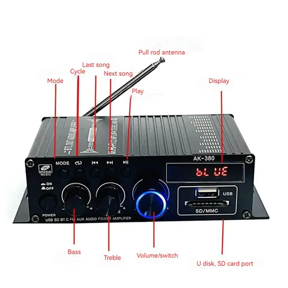Цифровой усилитель AK380 V5.0 HiFi FM аудио для караоке домашнего кинотеатра звуковая