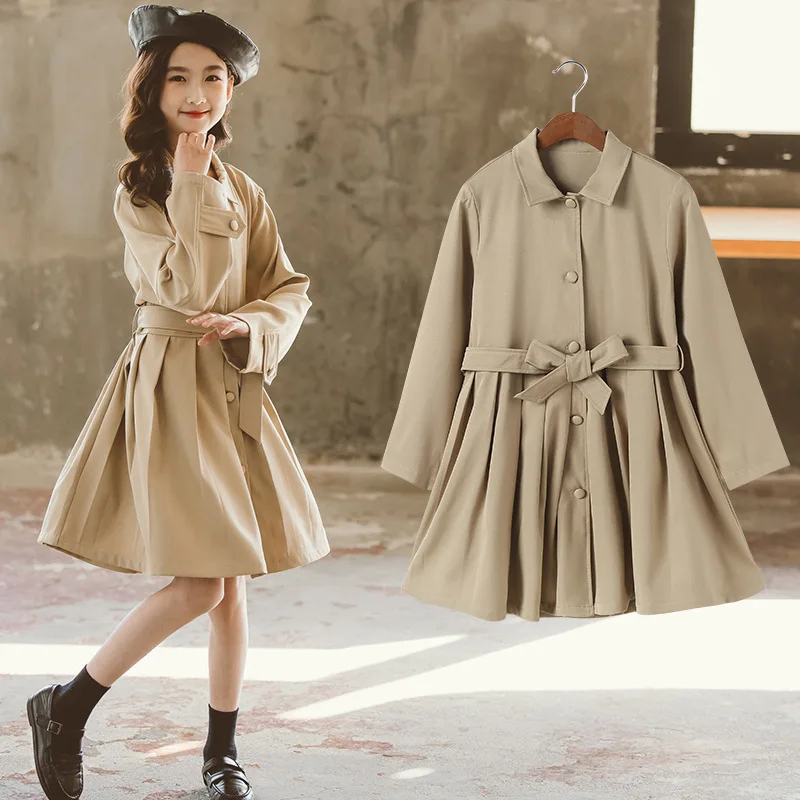 

2023 Korean Spring Autumn Children Trench Coat Junior Girl windbreaker Coat For Girls Teenager Girl Autumn Jacket Children Tops
