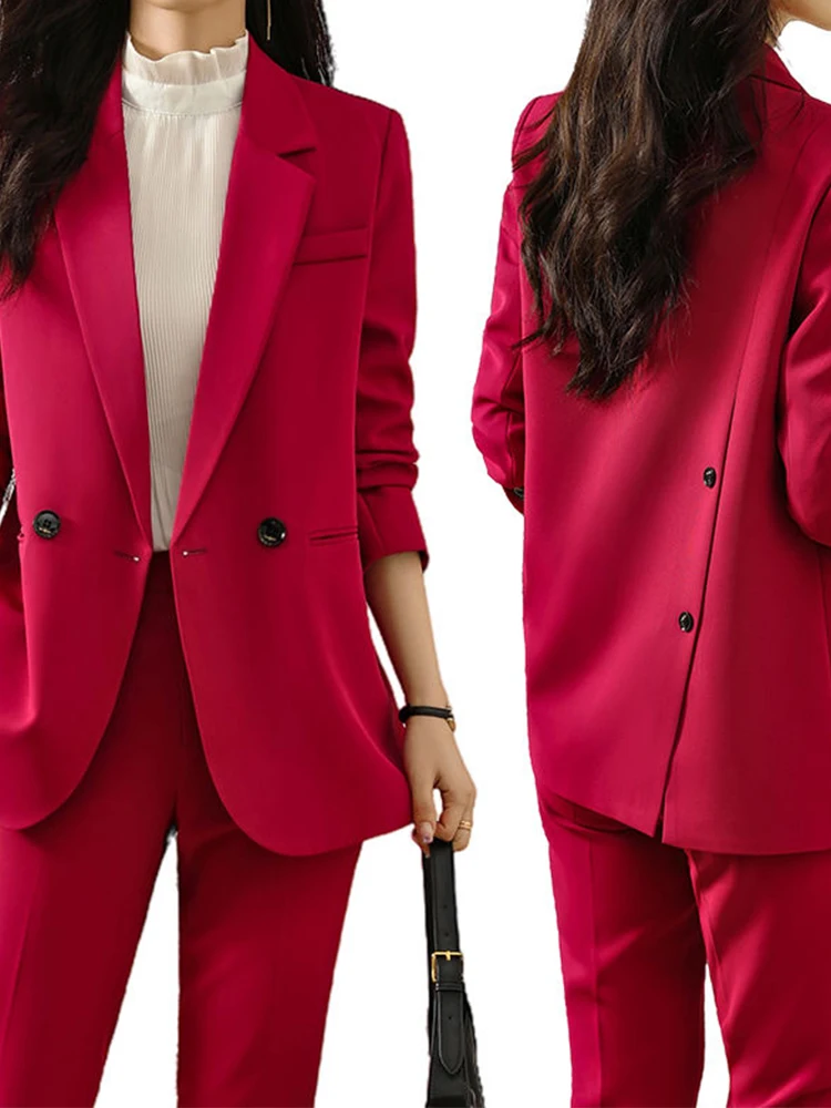 Wholesale High-quality Casual Autumn Red Blazer with Pocket for Women Fashion Elegant Outwear Formal Jacket Women's Coats