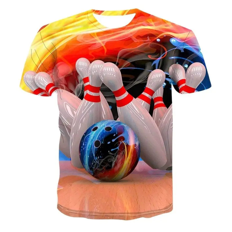 

3d Sports Bowling Print Oversized T Shirt Men's And Women's Fashion Short-sleeved Jogging Summer Top
