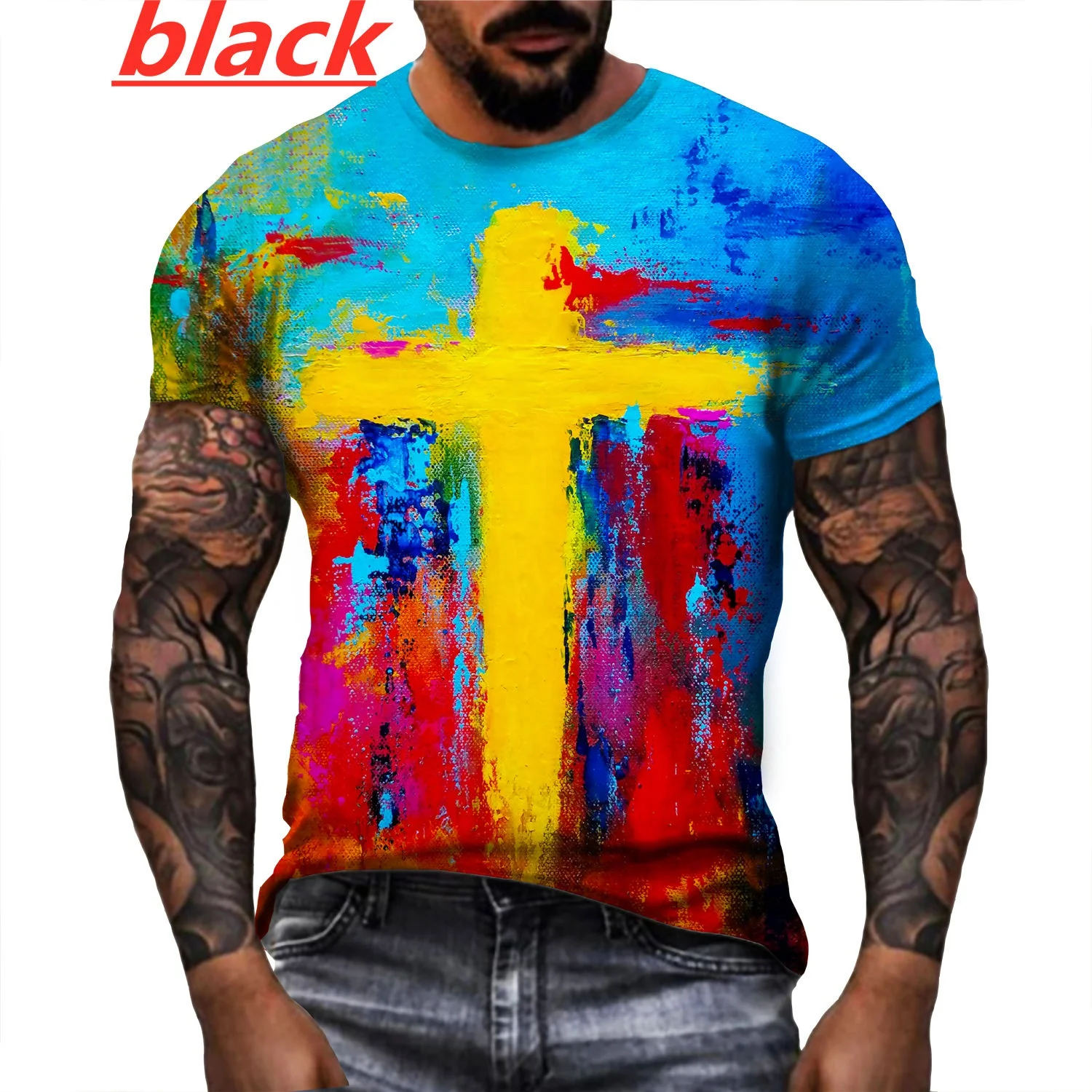 

2022 Mens Personality Jesus Cross T Shirt Summer Casual T -shirt Short Sleeve 3d Printed Tees Shirt