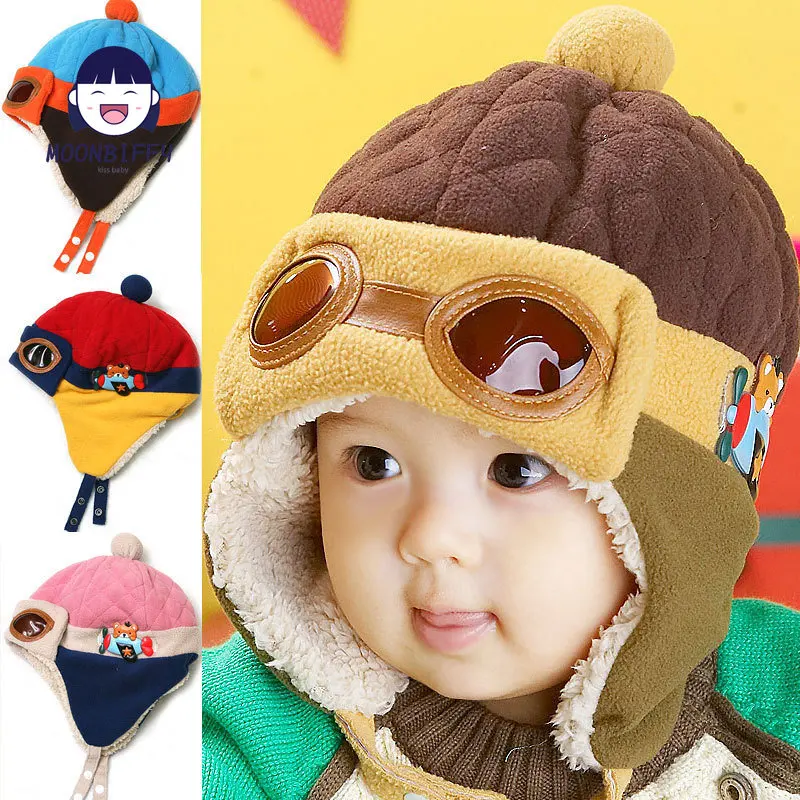 

6-18 Month Cute Baby Winter Hat Infant Pilot Cap Toddlers Children Winter Warm Kids Knitted Hats Cap Beanie Ear Protection Cap