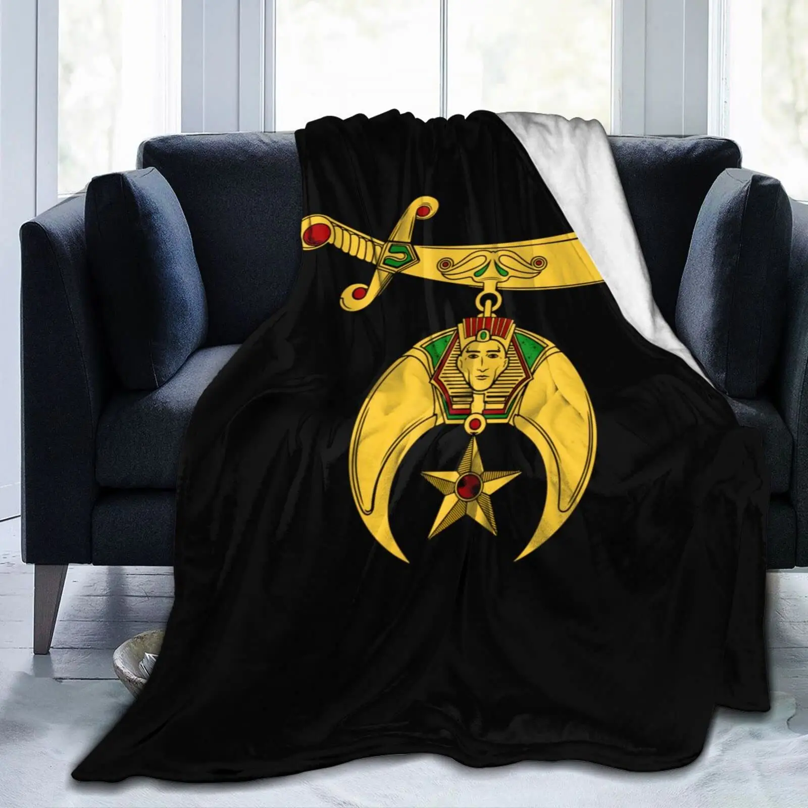 

Gifts Freemason Logo Black Blanket Extra Soft Flannel Throw Masonic Faith Hope and Charity Blankets Cloak Oversized for Sofa Bed