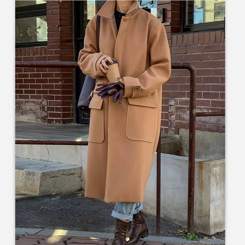 

Элегантное женское Шерстяное Пальто с хлопковой подкладкой верблюжьей расцветки, однобортная женская верхняя одежда 2022, зимние куртки, тренчи Q502a