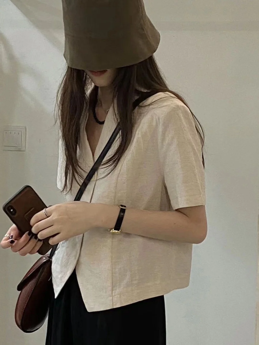 Элегантный японский модный хлопковый и льняной кардиган с короткими рукавами