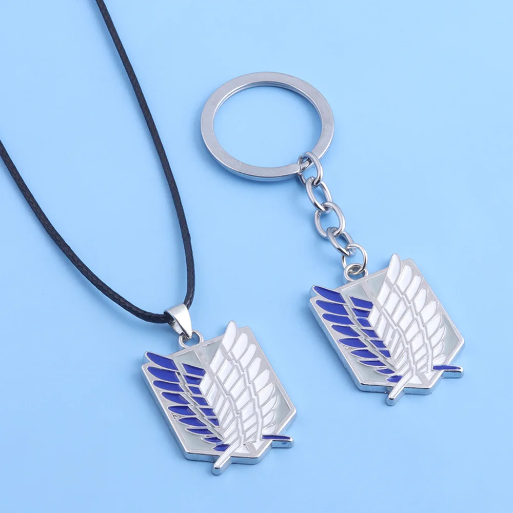 Hot Anime Attack On Titan Cosplay Investigation Corps Logo Keychain Necklace Brooch Freedom Wing pendant Jewelry Woman Man Party