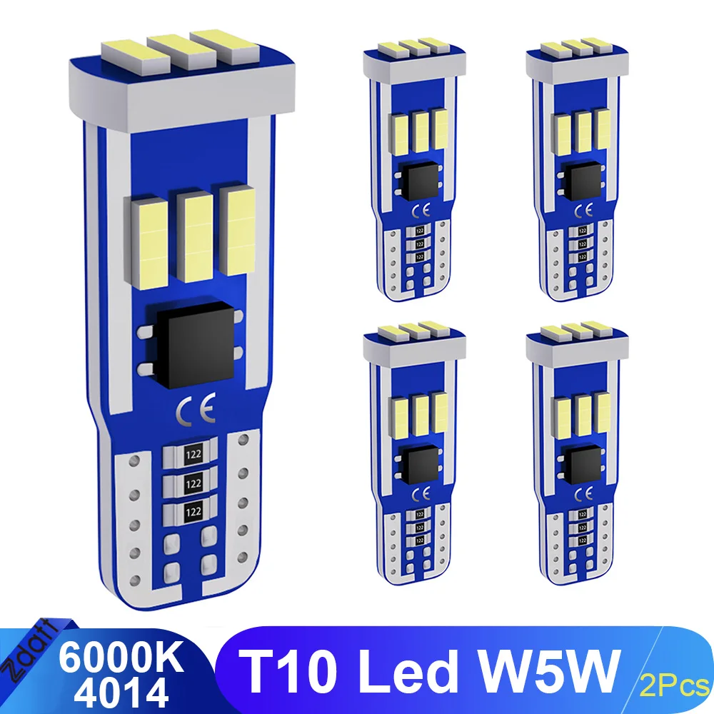 Клиновидный светодиодный светильник T10 W5W led 2 шт., клиренный светильник для салона, Купольные лампы для чтения, 4014 9SMD, 12 В, 6000K, без ошибок, белый